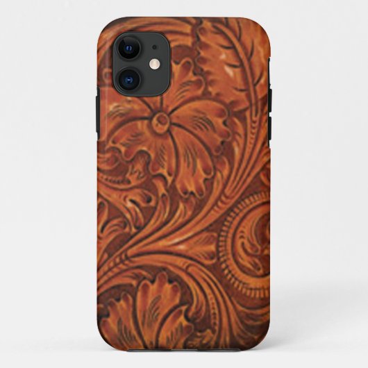 bearbeitetes ledernes Art Blumeniphone Case-Mate iPhone Hülle (Rückseite)