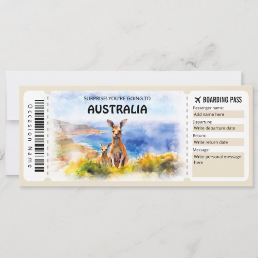 Bearbeitung Australiens Boarding Pass Flugzeug Tic Einladung (Vorderseite)