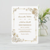 Bearbeitung von Gold und White Wedding Einladung (Stehend Vorderseite)