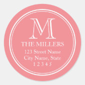 Bearbeitungsbare Hintergrundfarbname Monogramm-Adr Runder Aufkleber (Vorderseite)