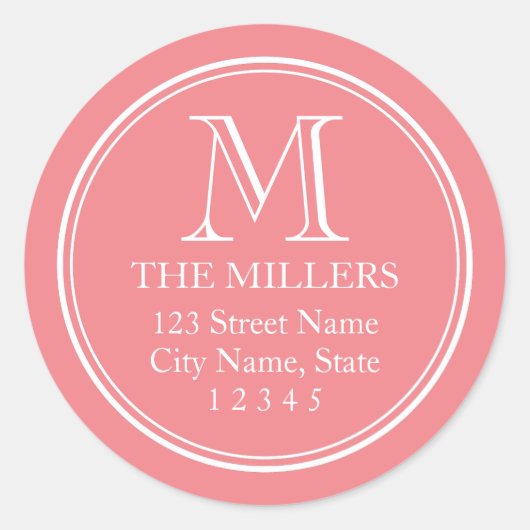 Bearbeitungsbare Hintergrundfarbname Monogramm-Adr Runder Aufkleber (Vorderseite)