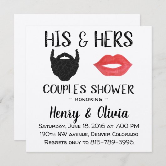 Beard and Lips Paare - Polterabend Einladung (Vorne/Hinten)