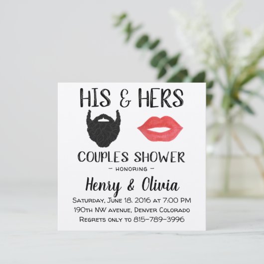 Beard and Lips Paare - Polterabend Einladung (Stehend Vorderseite)