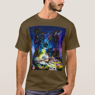 Beard Bear And Girl 3D Painting Style Forest Scene T-Shirt