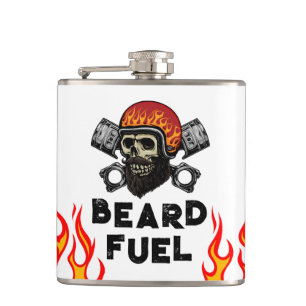 BEARD FUEL Funny Men Skull & Flames Joke Geschenk Flachmann