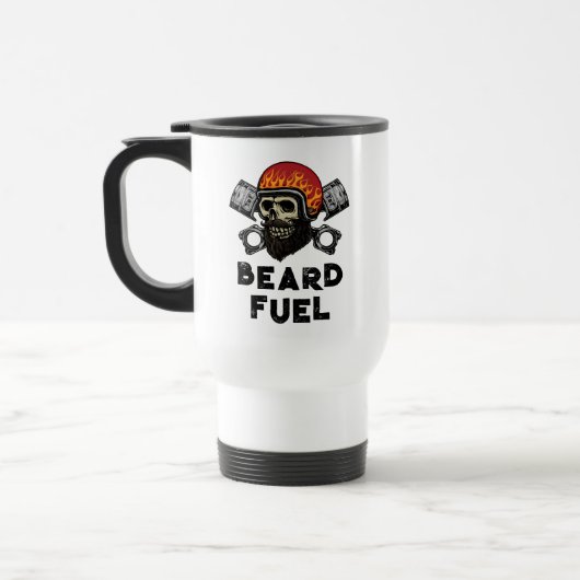 BEARD FUEL Funny Men Skull & Flames Joke Geschenk Reisebecher (Links)