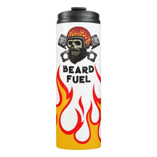 BEARD FUEL Funny Men Skull & Flames Joke Geschenk Thermosbecher (Vorderseite)