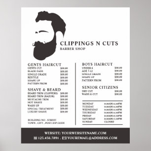 Beard-Logo, Preisliste für männliche Barber Poster