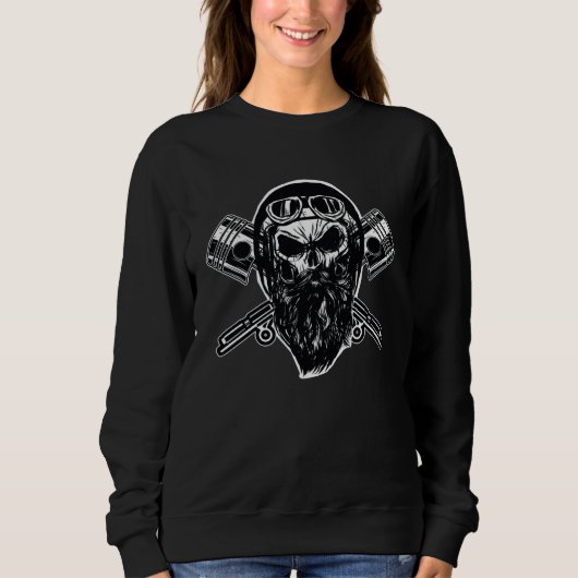 Bearded Biker Skull Motorcycle Sweatshirt (Vorderseite)