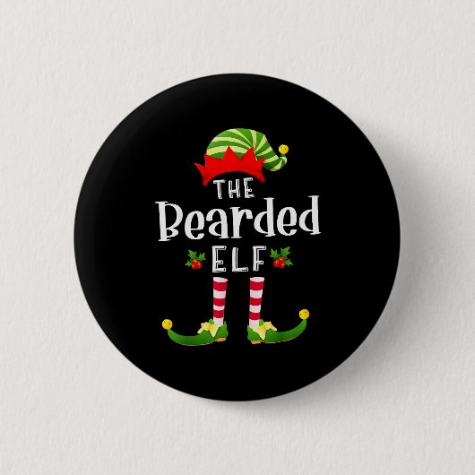 Bearded Christmas Elf Matching Pajama X-mas Party Button (Vorderseite)