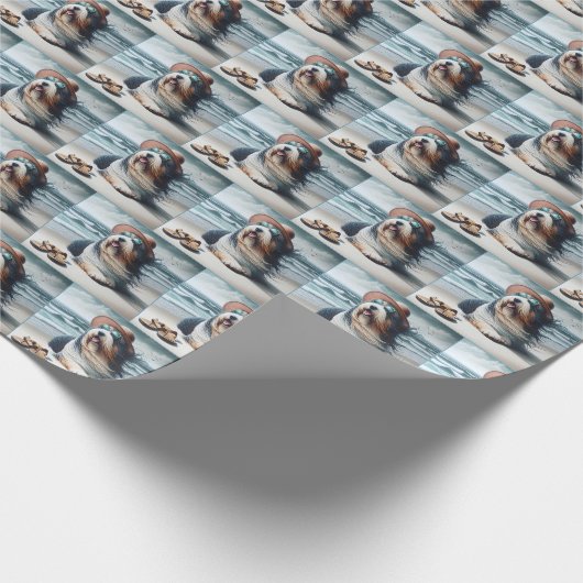 Bearded Collie am Meer Geschenkpapier (Ecke)