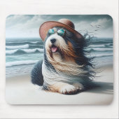 Bearded Collie Am Strand Mousepad (Vorne)