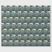 Bearded Collie auf einem Shabby-Zaun Geschenkpapier (Flach)