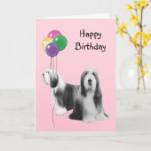Bearded Collie, Birthday Balloons Karte (Gelbe Blume)