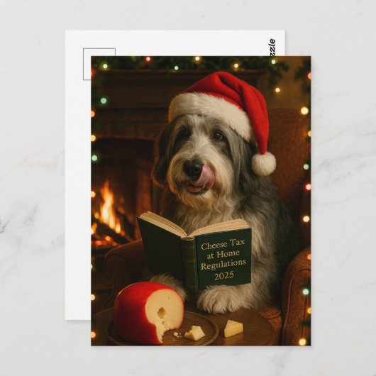 Bearded collie 'Cheese Tax' Christmas postcard Postkarte (Vorne/Hinten)