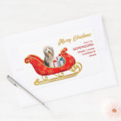 Bearded Collie Dog Christmas Sleigh Rechteckiger Aufkleber (Umschlag)
