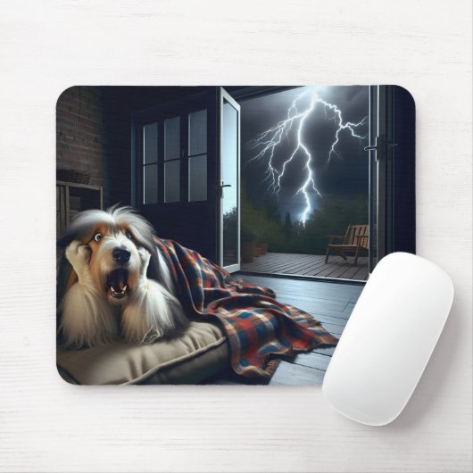 Bearded Collie Frightend of Thunderstorm Mousepad (Mit Mouse)