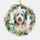 Bearded Collie Holly Wreath Keramik Ornament (Vorne)