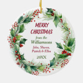 Bearded Collie Holly Wreath Keramik Ornament (Hinten)