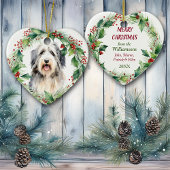 Bearded Collie Holly Wreath Keramik Ornament