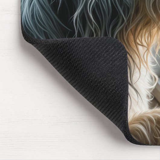 Bearded Collie Looking at a Rainy Window Mousepad (Ecke)