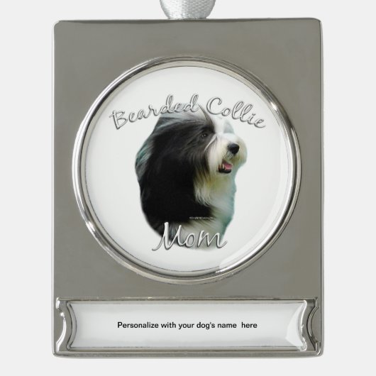Bearded Collie Mama 2 Banner-Ornament Silber (Vorderseite)