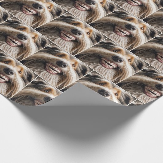 Bearded Collie mit einem Toothy Grin Geschenkpapier (Ecke)