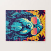 Bearded Collie mit Sonnenbrille am Strand Puzzle (Horizontal)