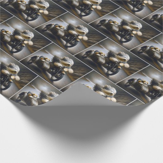 Bearded Collie Reiten an einem Motorrad Geschenkpapier (Ecke)