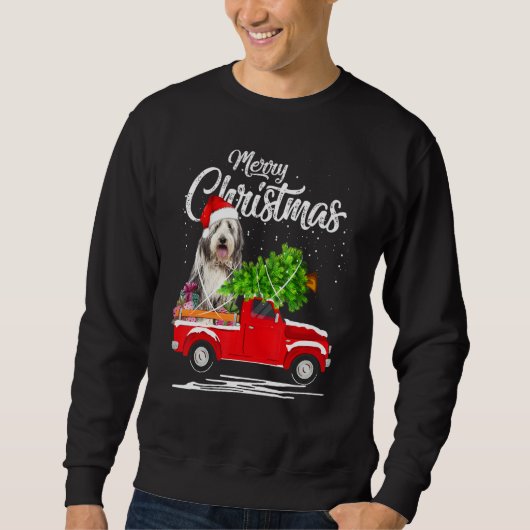 Bearded Collie Ride Red Truck Weihnachten Pajama Sweatshirt (Vorderseite)