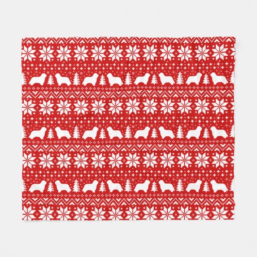 Bearded Collie Silhouetten Hunde Weihnachtsmuster Fleecedecke (Vorderseite (Horizontal))