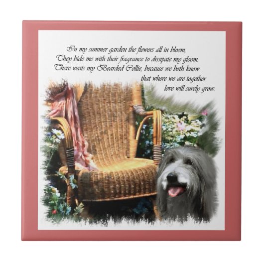 Bearded Collie Summer Garden Fliese (Vorderseite)