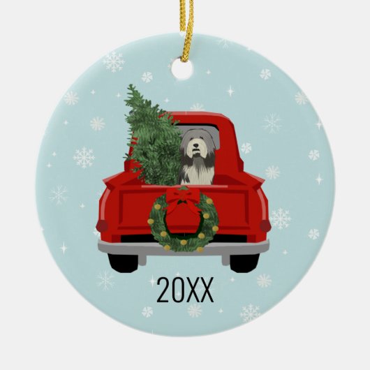 Bearded Collie Trucks Keramik Ornament (Vorne)