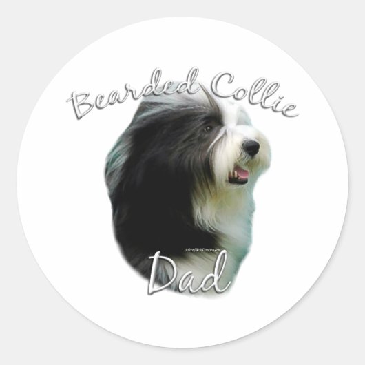 Bearded Collie Vater 2 Runder Aufkleber (Vorderseite)