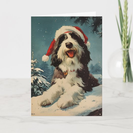 Bearded Collie Vintag personalisierte Weihnachten (Vorderseite)