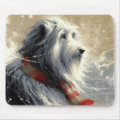 Bearded Collie Weberei gestreifter Winter Scarf Mousepad (Vorne)