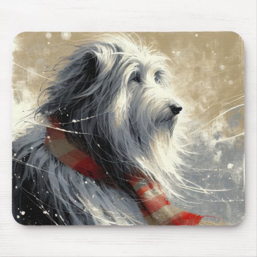 Bearded Collie Weberei gestreifter Winter Scarf Mousepad (Vorne)