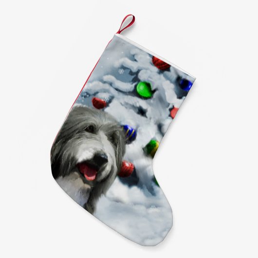 Bearded Collie Weihnachten Kleiner Weihnachtsstrumpf (Vorderansicht (hängend))