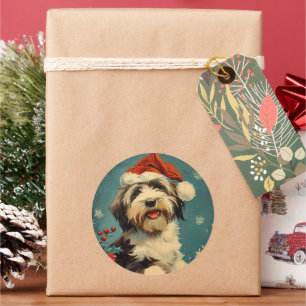 Bearded Collie Weihnachten Runder Aufkleber
