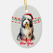 Bearded Collie Weihnachtsmannmütze Holiday Beads Keramik Ornament (Hinten)