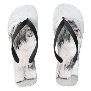 Bearded Collie Zeichnend - Niedliche Original Hund Badesandalen