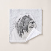 Bearded Collie Zeichnend - Niedliche Original Hund Badhandtuch Set (Waschlappen)