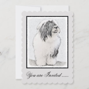 Bearded Collie Zeichnend - Niedliche Original Hund Einladung