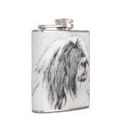 Bearded Collie Zeichnend - Niedliche Original Hund Flachmann (Rechts)