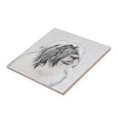 Bearded Collie Zeichnend - Niedliche Original Hund Fliese (Seite)