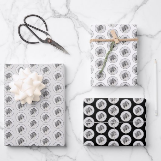 Bearded Collie Zeichnend - Niedliche Original Hund Geschenkpapier Set (Vorderseite)