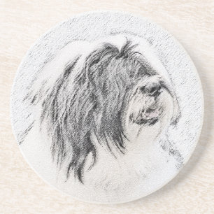 Bearded Collie Zeichnend - Niedliche Original Hund Getränkeuntersetzer