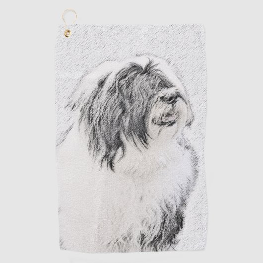 Bearded Collie Zeichnend - Niedliche Original Hund Golfhandtuch (Vorderseite)