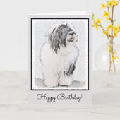 Bearded Collie Zeichnend - Niedliche Original Hund Karte (Gelbe Blume)