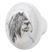 Bearded Collie Zeichnend - Niedliche Original Hund Keramikknauf (Rechts)